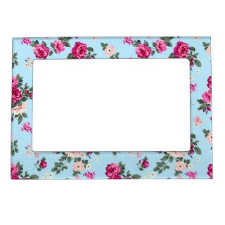 Pink Vintage Roses Blue Background Magnetic Photo Frames
