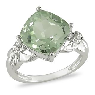 Miadora 10k White Gold Green Amethyst and Diamond Ring Miadora Gemstone Rings