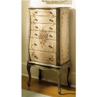 French Garden Antique White & Olive Greens Hand Painted Jewelry Armoire   Bedroom Armoires
