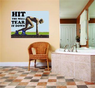 Hit The Wall Tear It Down Inspirational Life Quote Track Runner Graphic Design Picture Art Peel & Stick Sticker Wall   Best Selling Cling Transfer Decal Color 578Size  30 Inches X 50 Inches   22 Colors Available   Wall Decor Stickers