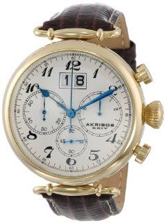 Akribos XXIV Men's AK628YG Retro Chronograph Gold Tone Stainless Steel White Dial Brown Leather Strap Watch Akribos XXIV Watches