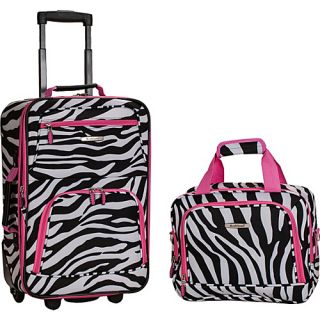 Rio 2 Piece Carry On Luggage Set Pink Zebra   Rockland Luggage