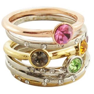 5Pc Crystals Stack Rings   Multi ( 7)