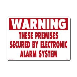 Lynch Sign 14 in. x 10 in. Red on White Plastic These Premises Secured by Electronic Alarm Sign R  80