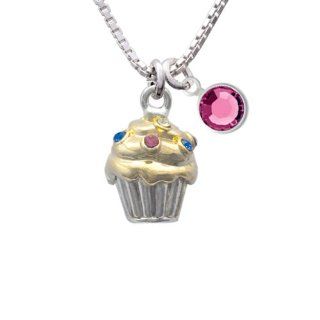 Two Tone Cupcake with Crystal Sprinkles Charm Necklace with Rose Crystal Drop Delight & Co. Jewelry