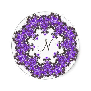 N  Letter N Purple Flowers Wreath Sticker