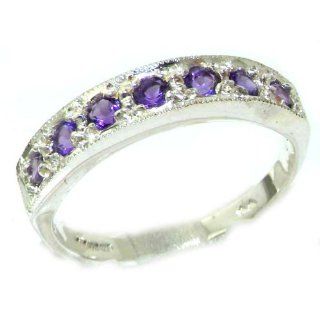 Solid 585 14K White Gold Ladies Natural Amethyst Eternity Band Ring   Finger Sizes 5 to 12 Available Wedding Bands Jewelry
