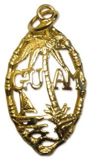 14K (585) 0.7 inch Yellow Gold Arched Guam Seal Pendant with Bamboo Frame Pendant Necklaces Jewelry