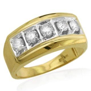 14K Yellow Gold 1 Carat Diamond Men's Band Diamond Ring   Size 11 Wedding Bands Jewelry