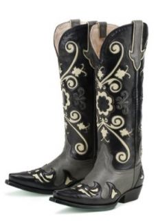 Lane Boots Margaret in Grey/Black Leather Fashion Cowgirl Boots Shoes