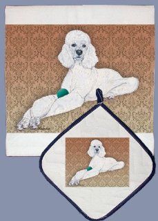 Pipsqueak Productions DP588 Dish Towel and Pot Holder Set   Poodle Standard White   Hand Towels