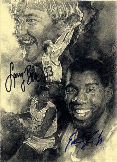 Larry Bird & Magic Earvin Johnson Autographed Signed 7 X 10 Lithograph Print   (Mint Condition)   COA   Guaranteed Authentic Sports Collectibles