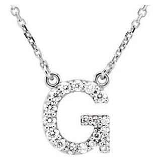 14k White Gold Diamond Alphabet Letter E Necklace (1/6 Cttw, GH Color, l1 Clarity), 16.25" Pendant Necklaces Jewelry