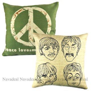 Nava 2x Beatles Rock Art Comics Peace Love Music Decorative Pillowcase Cushion Covers   Pillow Shams