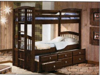 Twin/Twin Captains Bunk Bed with Trundle and Storage Drawers   Cappuccino Finish Home & Kitchen
