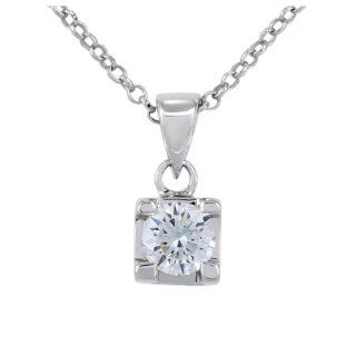 14K White Gold 0.18ct Simply Solitaire Prong Diamond Pendant (chain included) Jewelry