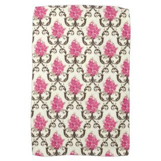Vintage Floral Wallpaper, Pink Brown Ivory Pattern Kitchen Towels