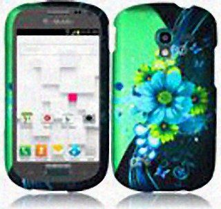 Blue Green Flower Hard Cover Case for Samsung Galaxy Exhibit SGH T599 T Mobile Cell Phones & Accessories