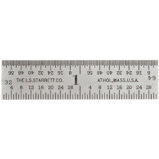 Starrett C604R 2 Spring Tempered Steel Rule With Inch Graduations, 4R Style Graduations, 2" Length, 1/2" Width, 3/64" Thickness Construction Rulers