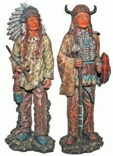 Native American Indian Carved and Aged Wood Statue 9.5 Inches 2 pc Set   Collectible Figurines