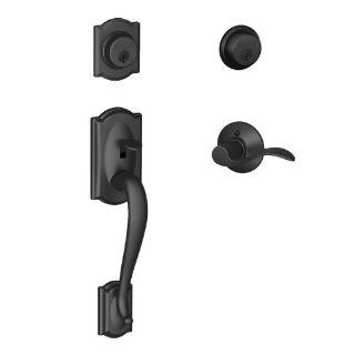 Schlage F62CAM622ACCLH Matte Black Camelot Double Cylinder Sectional Handleset with Left Handed Accent Interior Pack from the Camelot Collection   Door Handles  