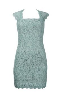 Adrianna Papell Cutout Back Scalloped Lace Sheath Dress in Mint (Petite) (6P)