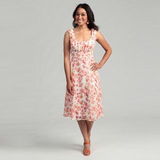 Connected Apparel Women's Coral Floral Dress Connected Apparel Casual Dresses