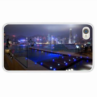 Custom Designer Apple Iphone 4 4S City Pool City Houses Roads Skyscrapers Night Lights Windows River Light Blue Of Fall In Love White Case Cover For Lady Cell Phones & Accessories