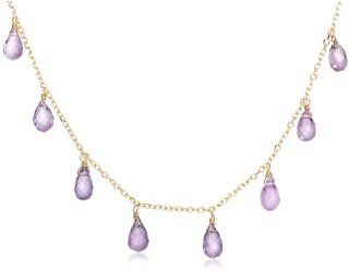 14k Yellow Gold, February Birthstone, Amethyst Briolette Station Necklace, 16" Jewelry