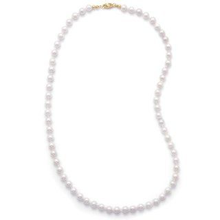 30 Inch 14k Yellow Gold 5.5 6mm (AAA) Akoya Pearl Necklace West Coast Jewelry Jewelry