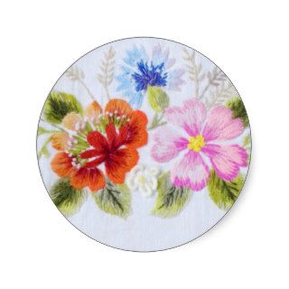 Traditional Flowers Round Stickers
