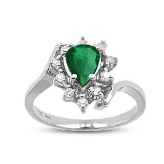 0.71cttw Pear Shaped Emerald and Diamond Fashion Ring set in 14k Gold Jewelry