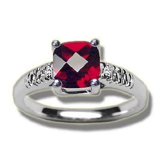 .01 ct 6mm Checkercut Garnet Ladies White Ring Jewelry