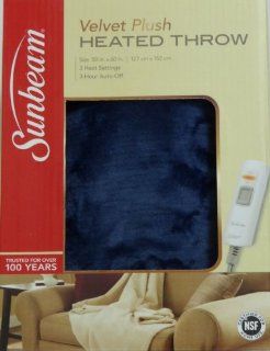 Sunbeam Plush Heated Throw Blanket Washable with 3 Heat Settings and Auto off   Blue   Electric Throw Blankets