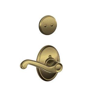 Schlage F94FLA609WKFLH Antique Brass Interior Pack Flair Lever Left Handed Dummy Interior Pack with Deadbolt Cover Plate and Decorative Wakefield Rose   Door Levers  
