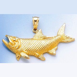 Gold Nautical Charm Pendant Tarpon Fish W Open Mouth Jewelry
