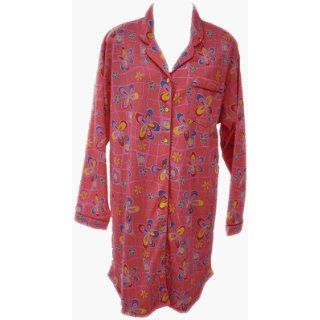 RocketWear Women's Flower Power Print Long Sleeve Button Front Cotton Knit Coral Nightshirt Night Shirts