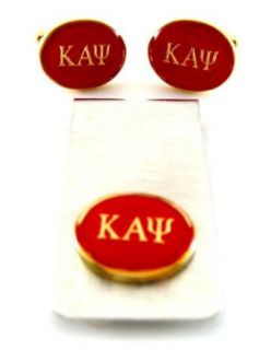 Kappa Alpha Psi Fraternity Greek Gold Cufflinks & Money Clip Set Clothing