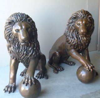 X large Sitting Lion Pair Outdoor Bronze Statues Sports & Outdoors