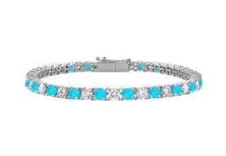 Sterling Silver Round Blue Topaz and Cubic Zirconia Tennis Bracelet 3.00 CT TGW LOVEBRIGHT Jewelry