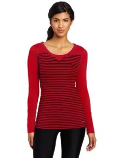 Calvin Klein Performance Women's Striped Long Sleeve Tee, Cranberry/Black, Large Clothing