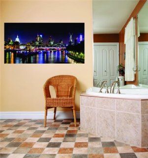 Beautiful Ocean Water Scene Major City Night Dark Lights Picture Art Bedroom Graphic Design Vinyl Wall   Best Selling Cling Transfer Decal 10x30 Color 635   Wall Decor Stickers