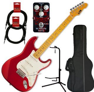 ESP LTD ST 213 Maple Neck Candy Apple Red Electric Guitar (No Distressing) w/Gig Bag, Stand, 2 Cables, and Overdrive Pedal Musical Instruments