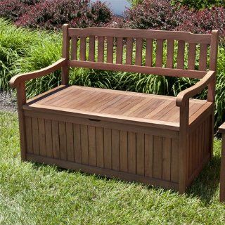 4 ft Teak Storage Bench with Scrolled Arms  Outdoor Benches  Patio, Lawn & Garden