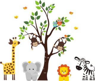 Baby Nursery Wall Decals Safari Jungle Children's Themed 83" X 97" (Inches) Animals Trees Monkey Wildlife Made of Wall Fabric Material Repositional Removable Reusable  Nursery Wall Decor  Baby