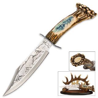 Wolf Fixed Blade Bowie Knife With Antler Sheath  Hunting Fixed Blade Knives  Sports & Outdoors
