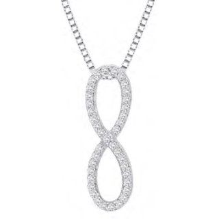 10K White Gold Infinity Pendant With 0.13 Ct White Diamonds and 18" Chain Pendant Necklaces Jewelry