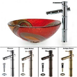 Kraus C GV 620 17mm 1300CH 17" Copper Snake Glass Vessel Bathroom Sink with Vessel Faucet and Pop Up Drain, Chrome    