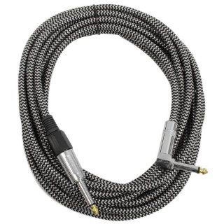 Seismic Audio   SAGCRBS 18   18 Foot 1/4" to 1/4" Right Angle TS Guitar Cable Woven Cloth Silver Musical Instruments