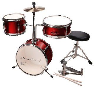 Spectrum AIL 621R 3 Piece Junior Drum Set with 8 Inch Crash Cymbal and Drum Throne, Rockstar Red Musical Instruments